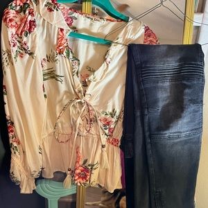 Floral top and H&M jeans